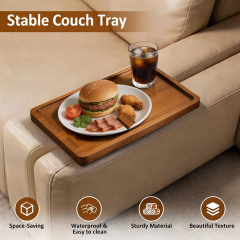 Clavorae acacia couch tray non-slip grip prevents tipping