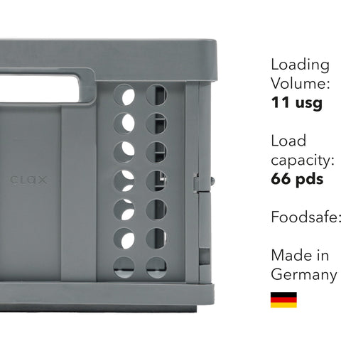 Clax crate grey open reveals generous capacity for versatile sorting.