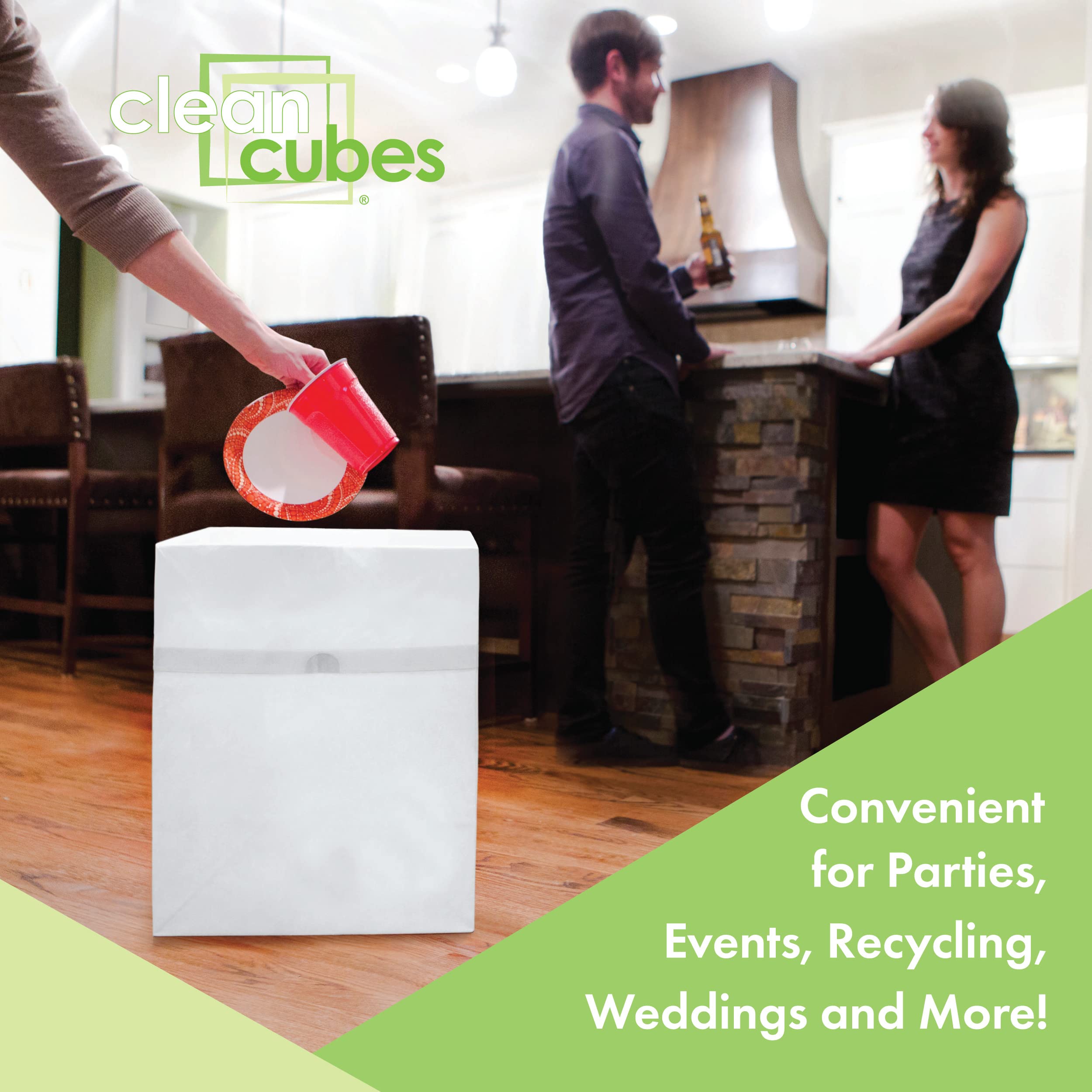 Clean Cubes 6-pack with disposable bags for quick cleanup at events.
