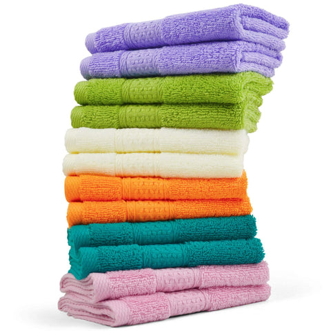 Cleanbear 12-pack face cloths in assorted colors for daily cleansing.