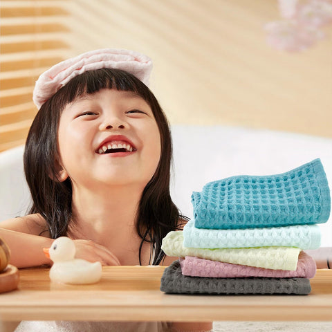 Cleanbear waffle washcloths in pale pink for sensitive skin