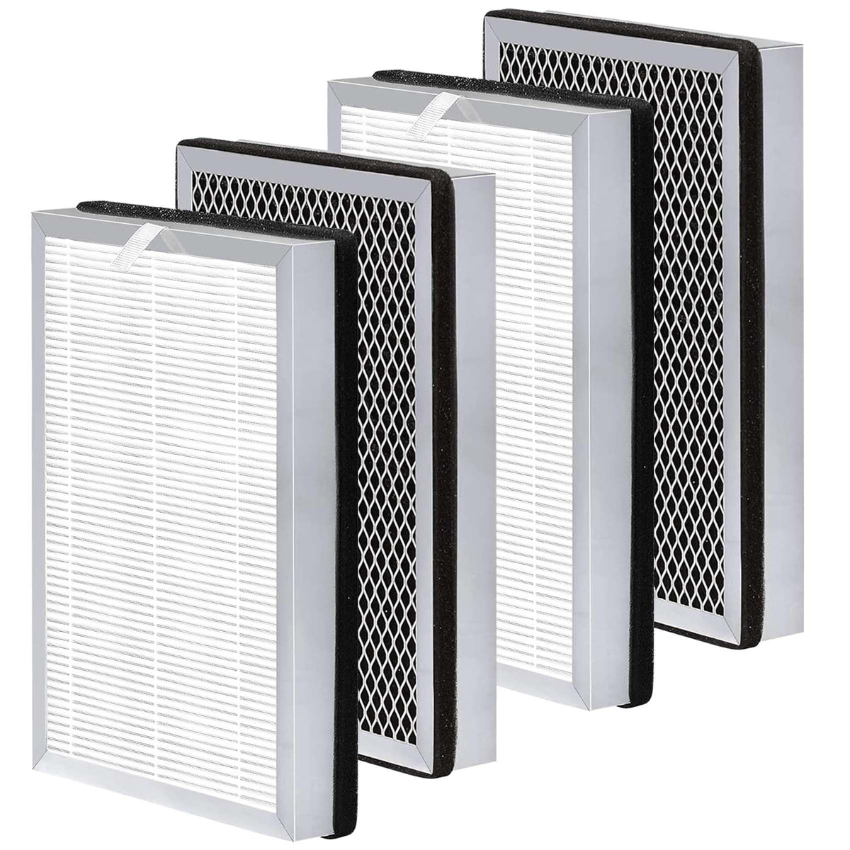 Cleangela MA-25 replacement filter 4-pack laid out for Medify MA-25 purifier, helps trap dust and odors.