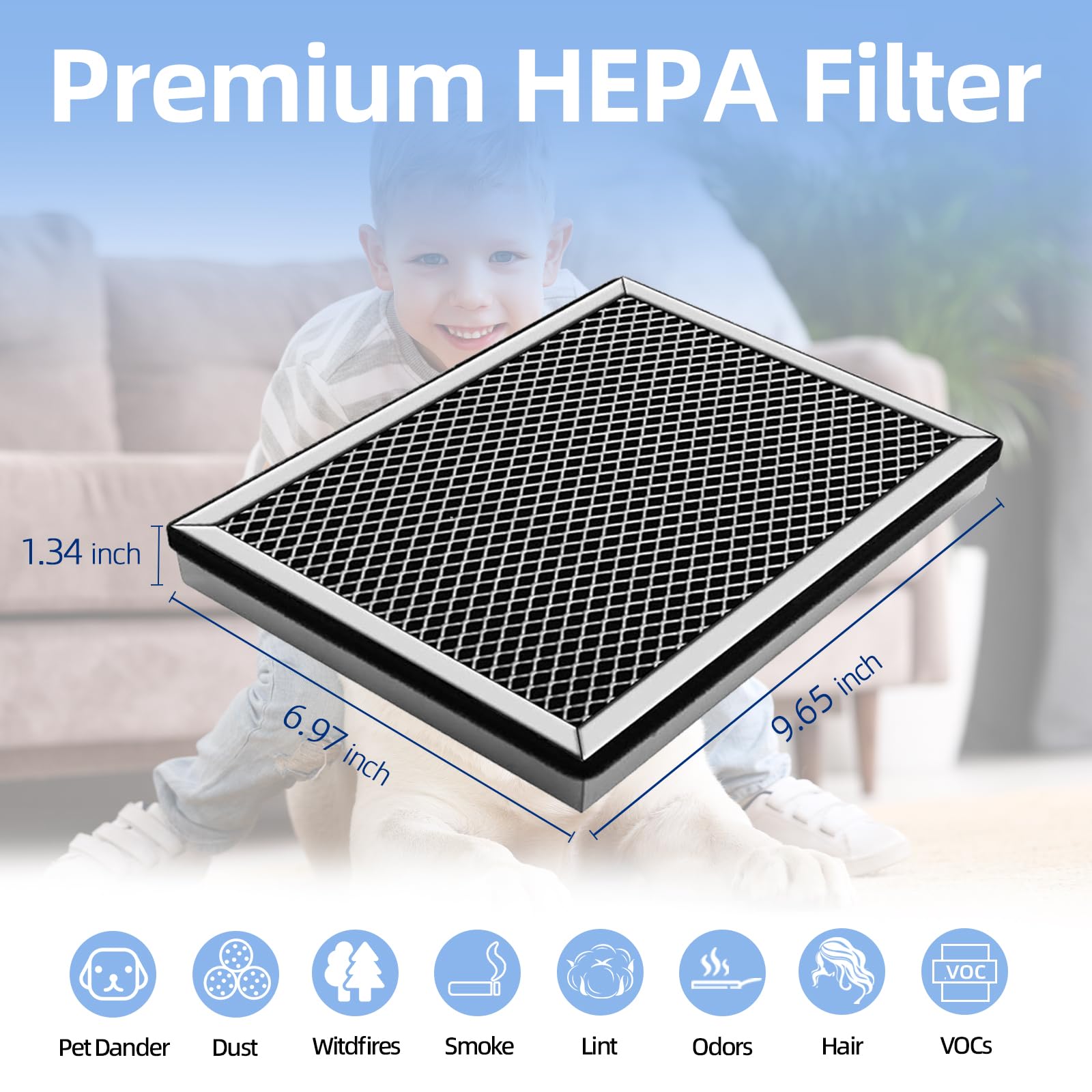 Cleangela MA-25 replacement filter next to Medify MA-25 purifier on desk, supports clean air at home.