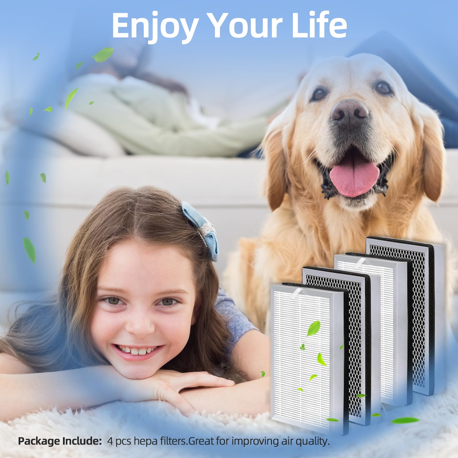 Living room scene with Cleangela MA-25 setup delivering clearer air for family.