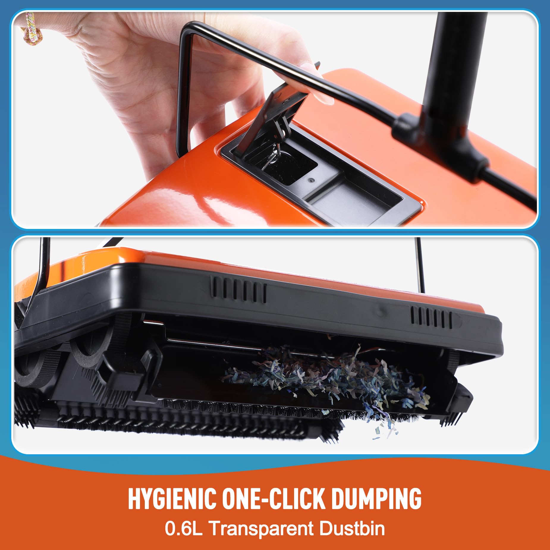 CLEANHOME large dustbin enables one-handed debris dumps for quick cleanup
