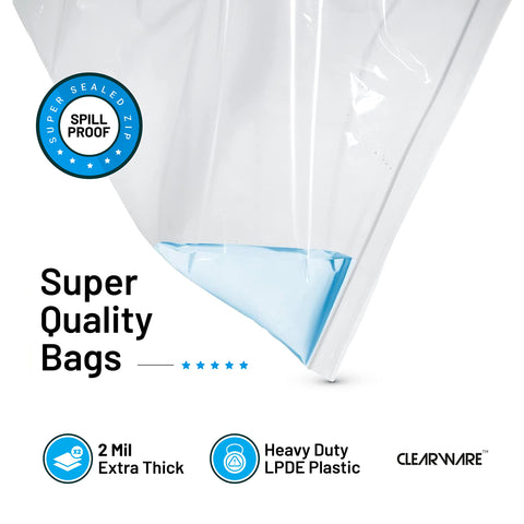 CLEARWARE 2-mil thick zipper bags keep contents protected and visible.