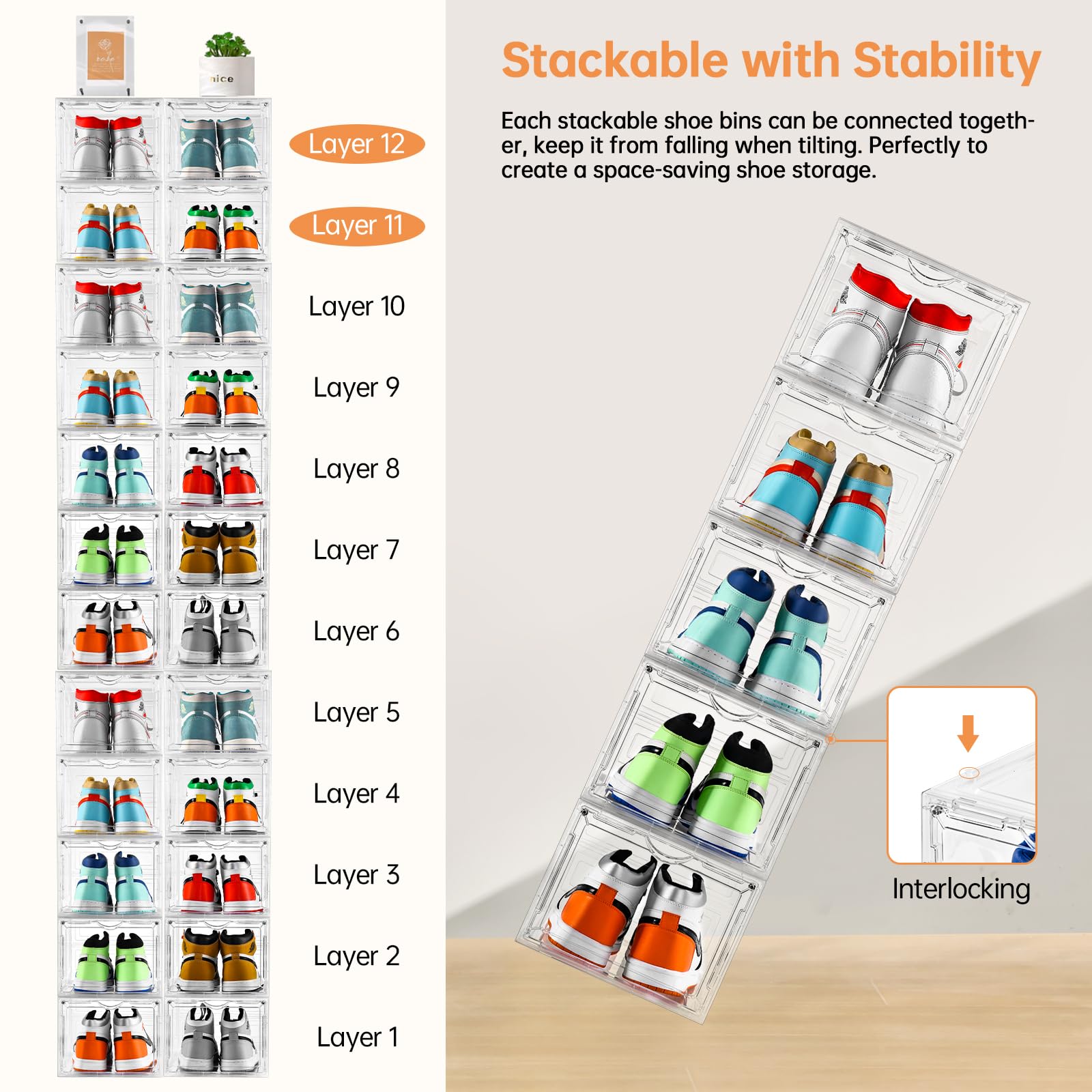 Clemate heavy-duty plastic shoe box designed for durability