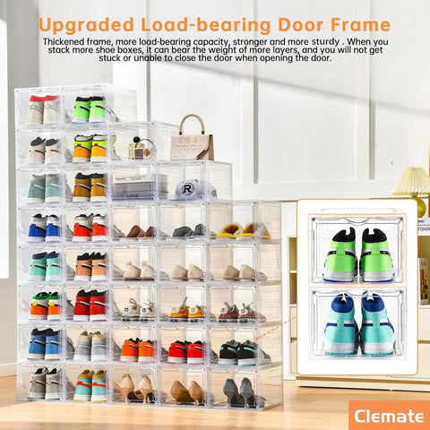 Clemate magnetic door ventilated shoe box with secure closure and airflow