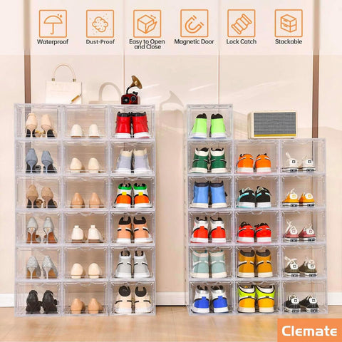Clemate transparent display shoe box showcasing sneakers while keeping them clean