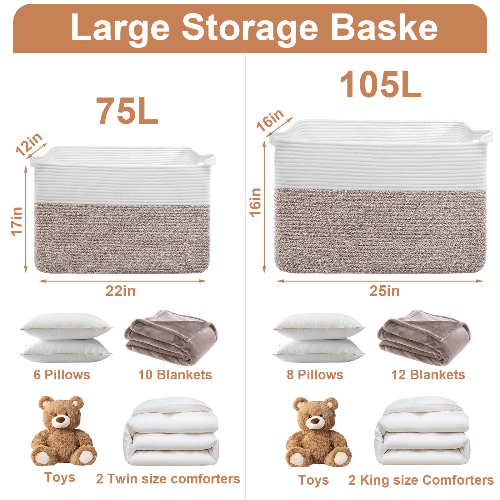 ClenClever 75L blanket basket, handle-side view, easy transport for laundry or toys.