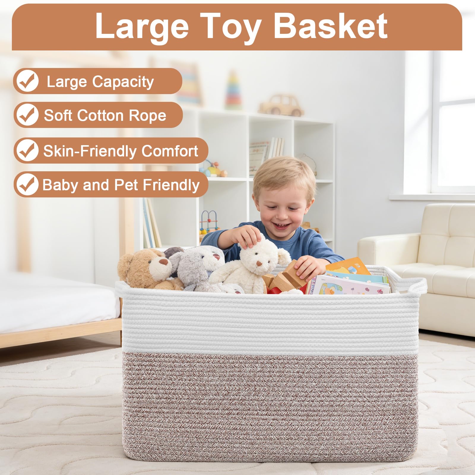 ClenClever 75L blanket basket in living room complements decor while organizing essentials.