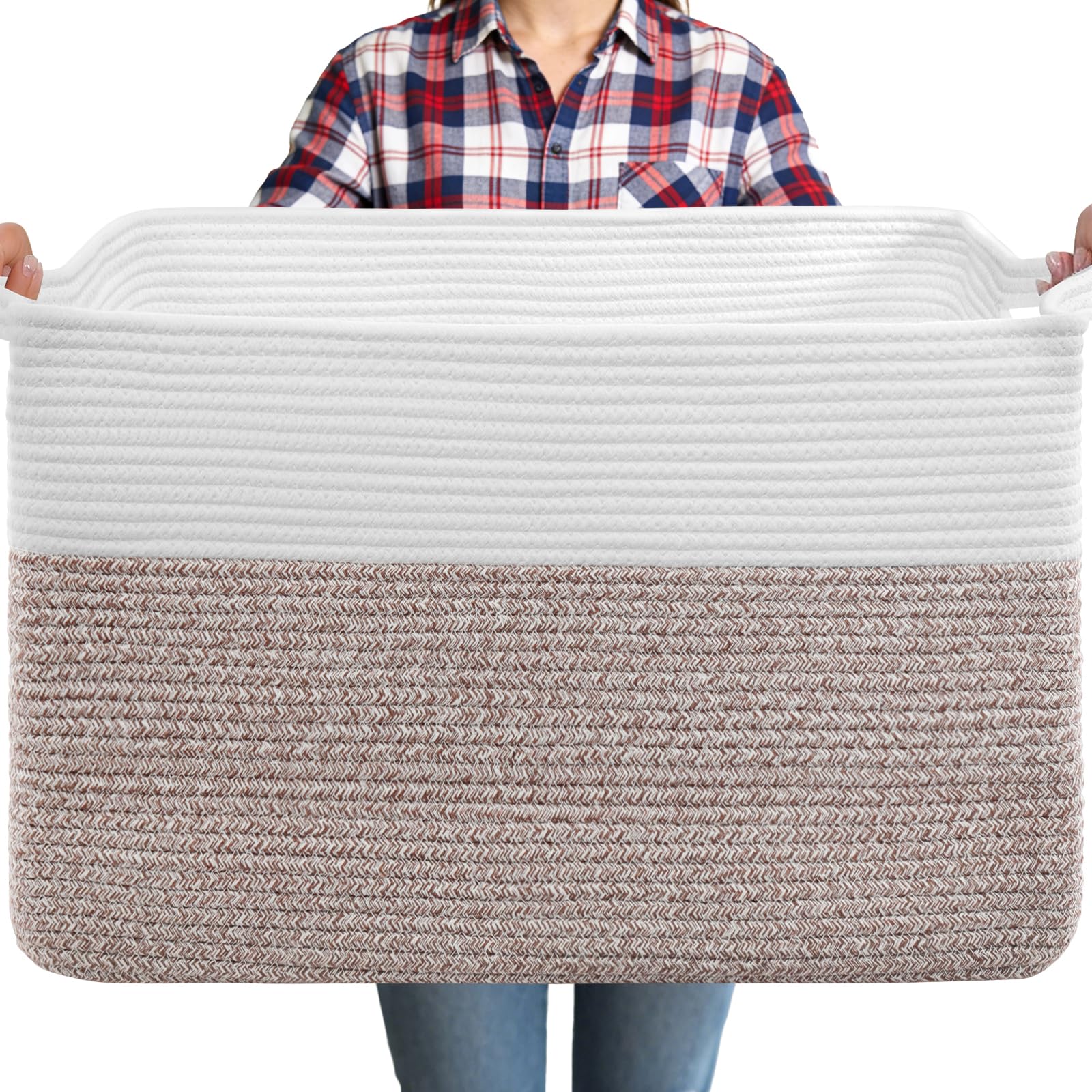 ClenClever 75L blanket basket, front view, keeps living space organized and stylish.