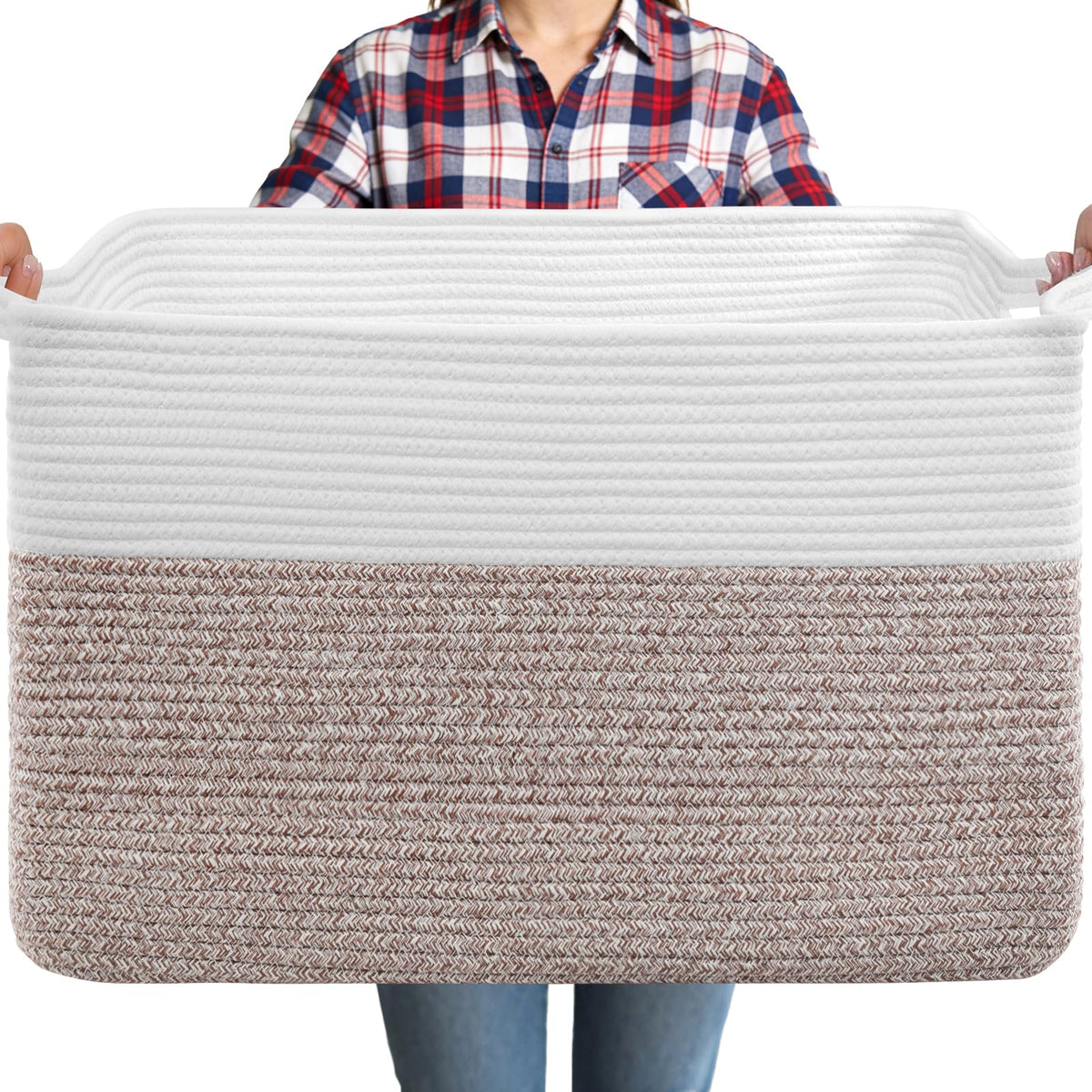 ClenClever 75L blanket basket, front view, keeps living space organized and stylish.