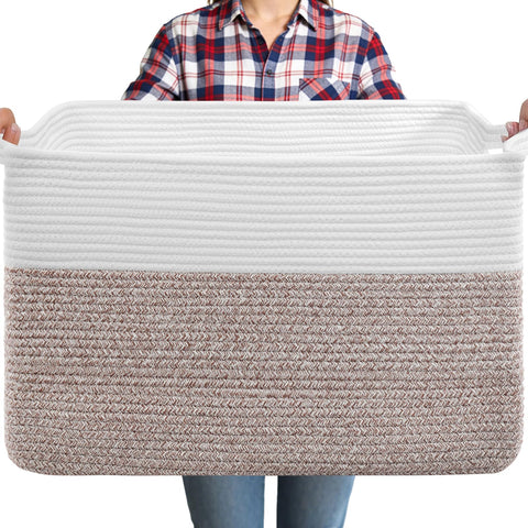 ClenClever 75L blanket basket, front view, keeps living space organized and stylish.
