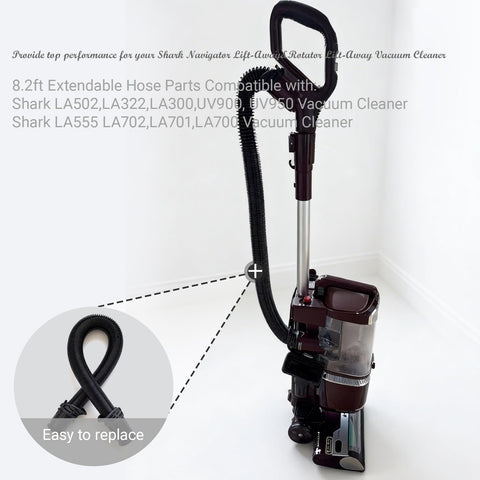 Clenex flexible hose bends around furniture for easier cleaning.