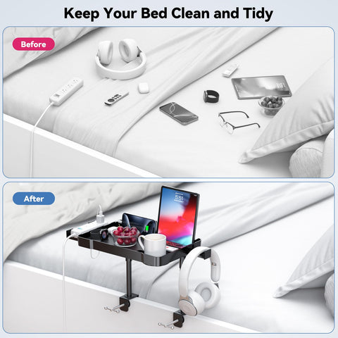 CLESOO Bedside Shelf adjustable pole lets you set height from low to high.