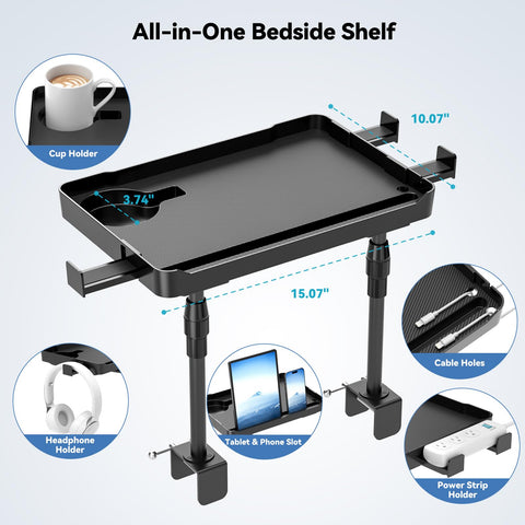 CLESOO Bedside Shelf durable tray supports books, drinks, and snacks.