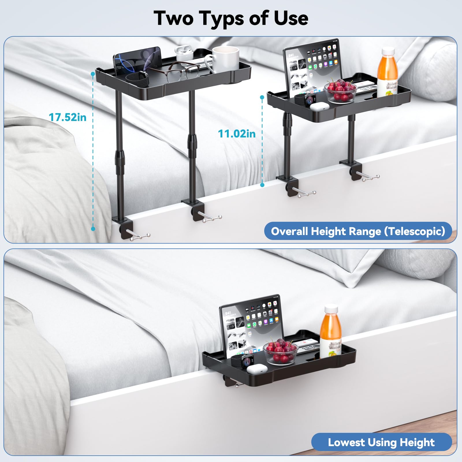 CLESOO Bedside Shelf tablet slot helps organize devices for study.