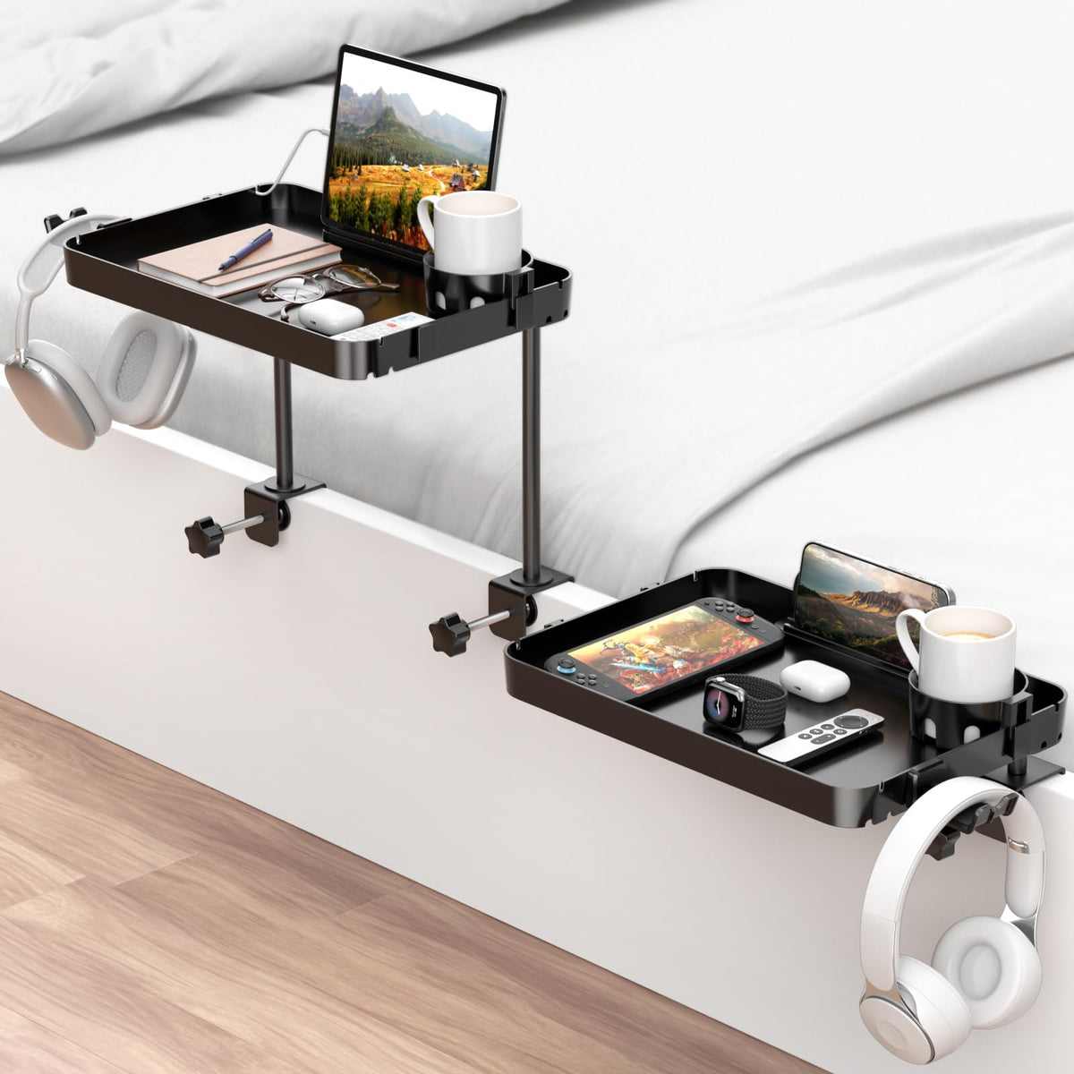 CLESOO bedside shelf attached to a top bunk, within reach for study or rest
