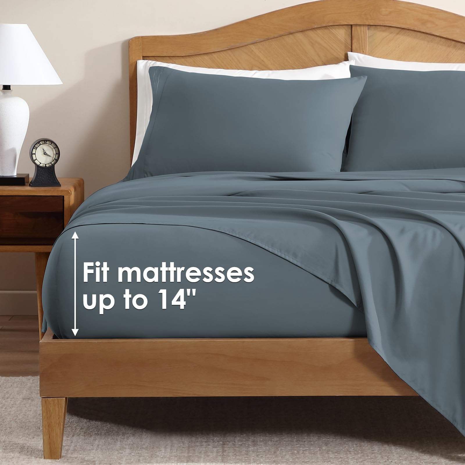ClevaHome queen fitted sheet with 14 inch deep pocket for secure fit.