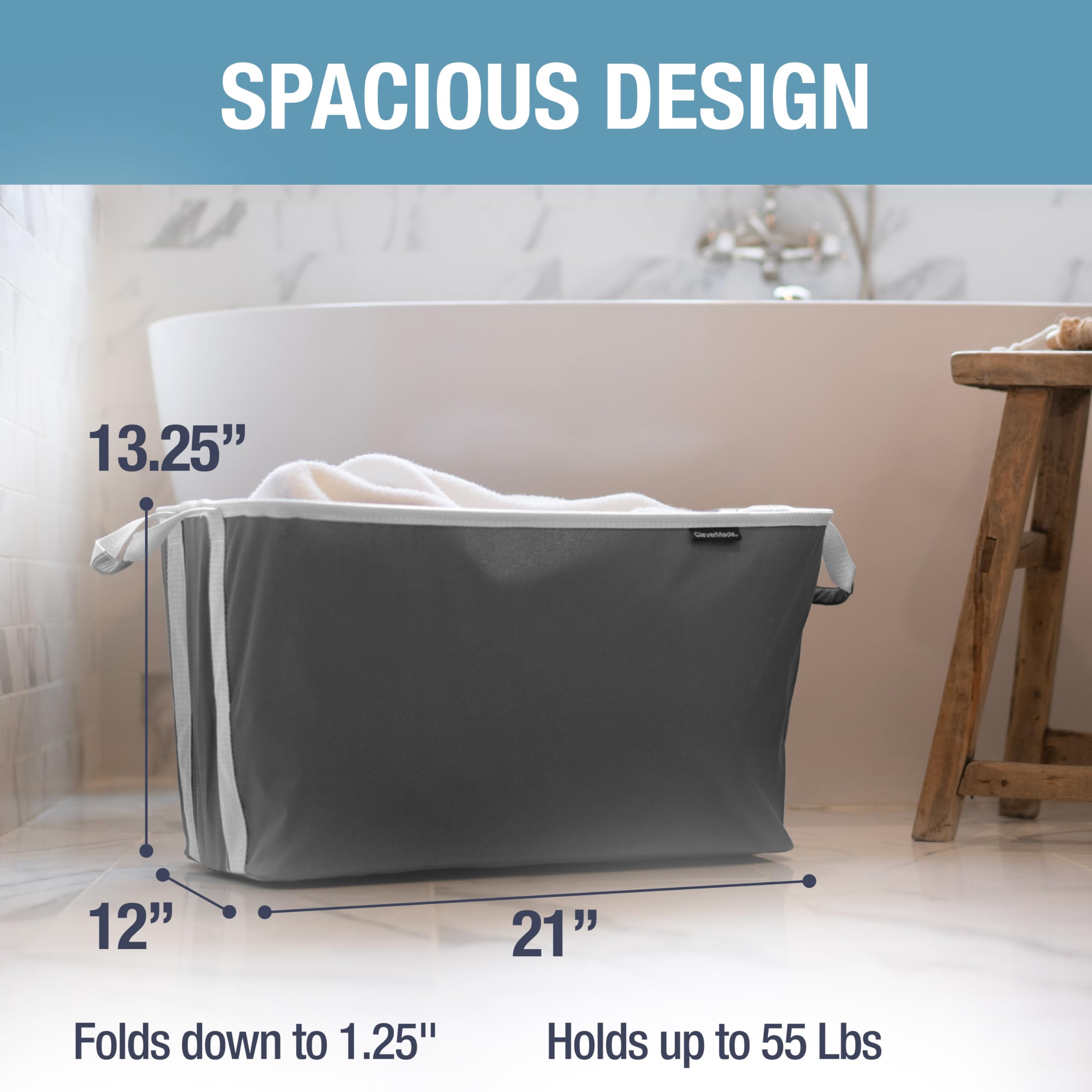 CleverMade 60L laundry bin with upright frame for stable loading