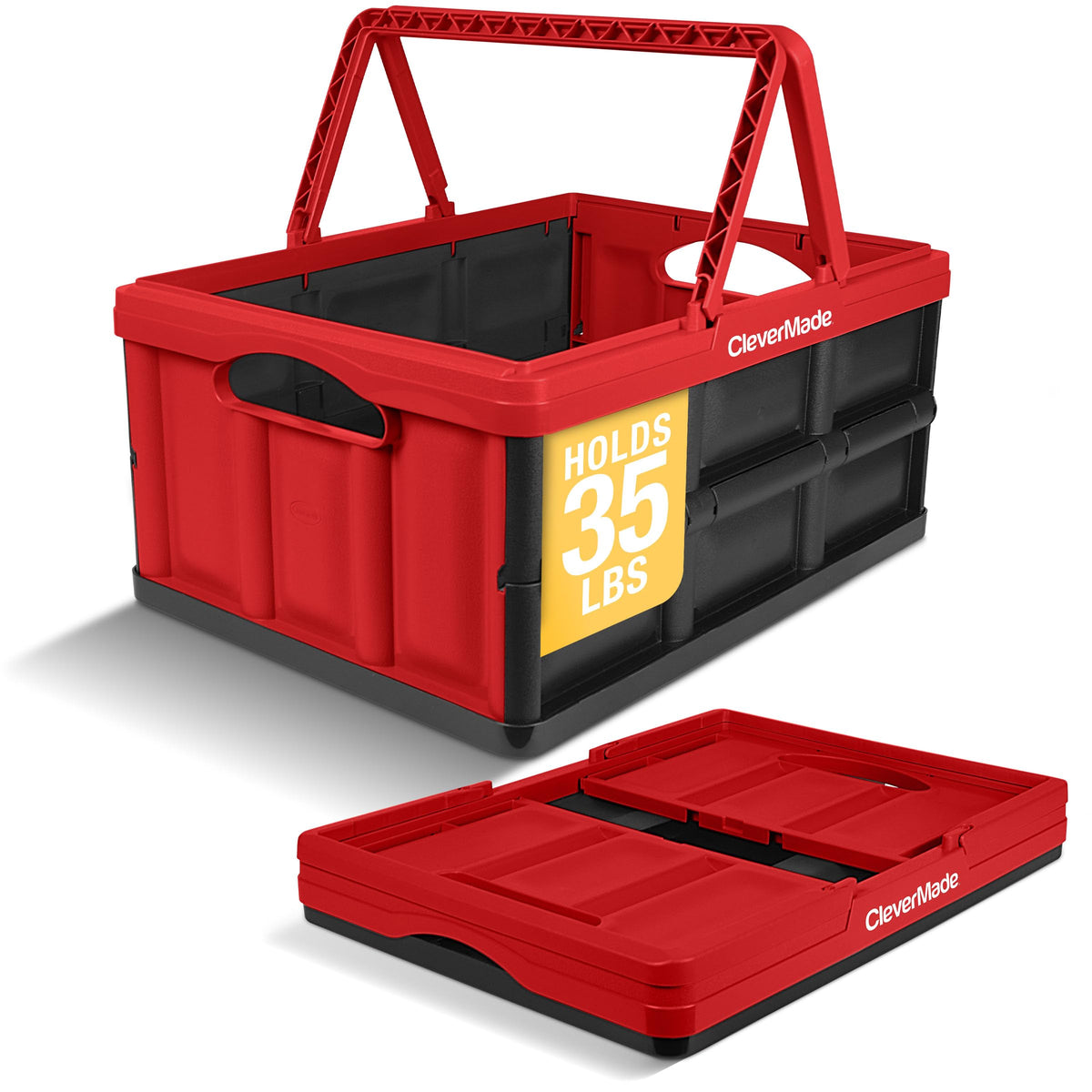 CleverMade collapsible 32L basket open with sturdy handles for groceries.