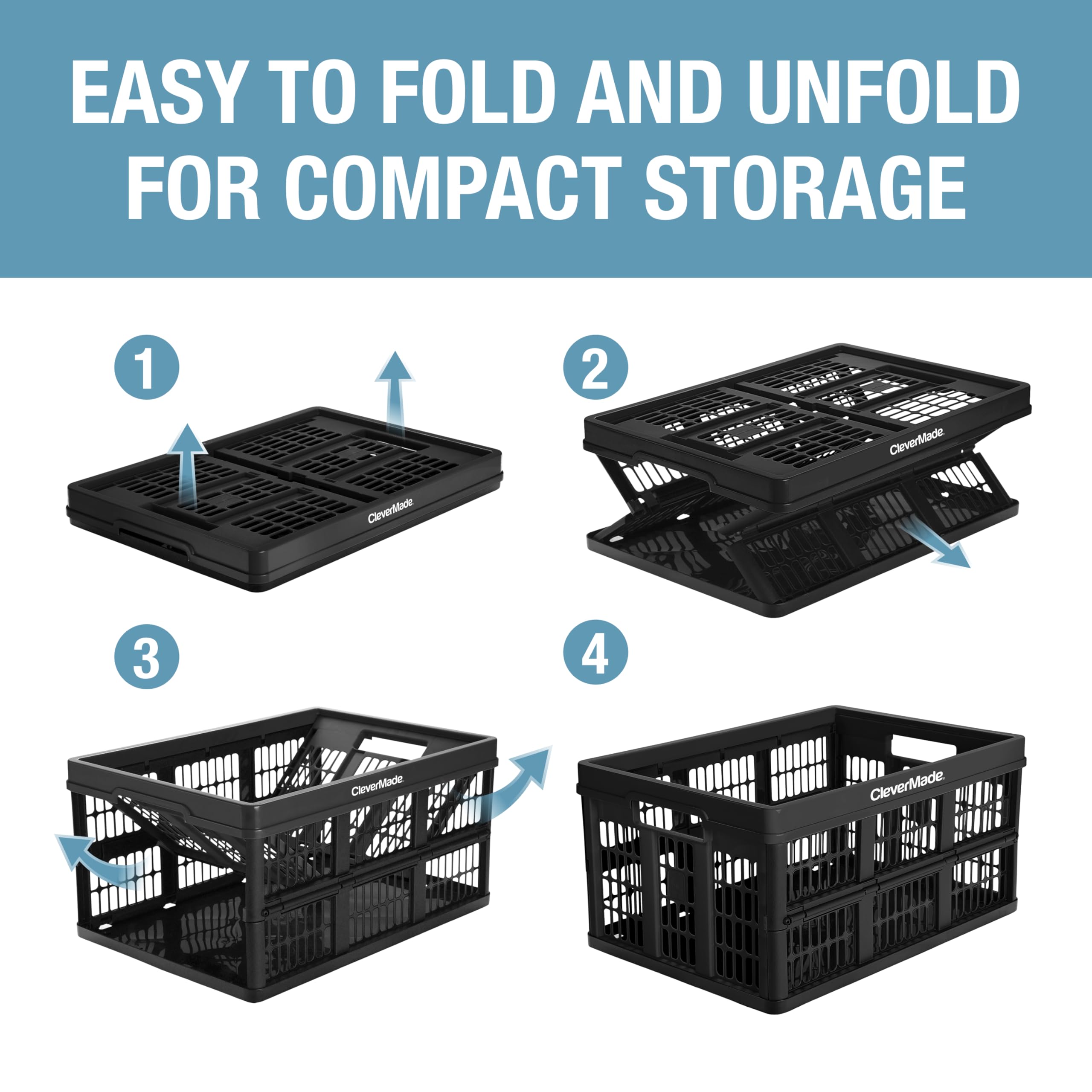 CleverMade 45L collapsible crate quick-load with sturdy handles for transport.
