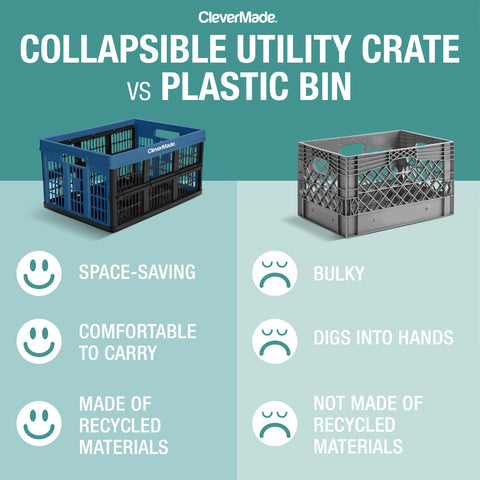 CleverMade Obsidian folding crate for home office organization.