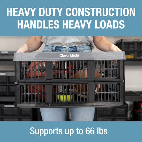 CleverMade stone collapsible crate stacked securely for organized transport.
