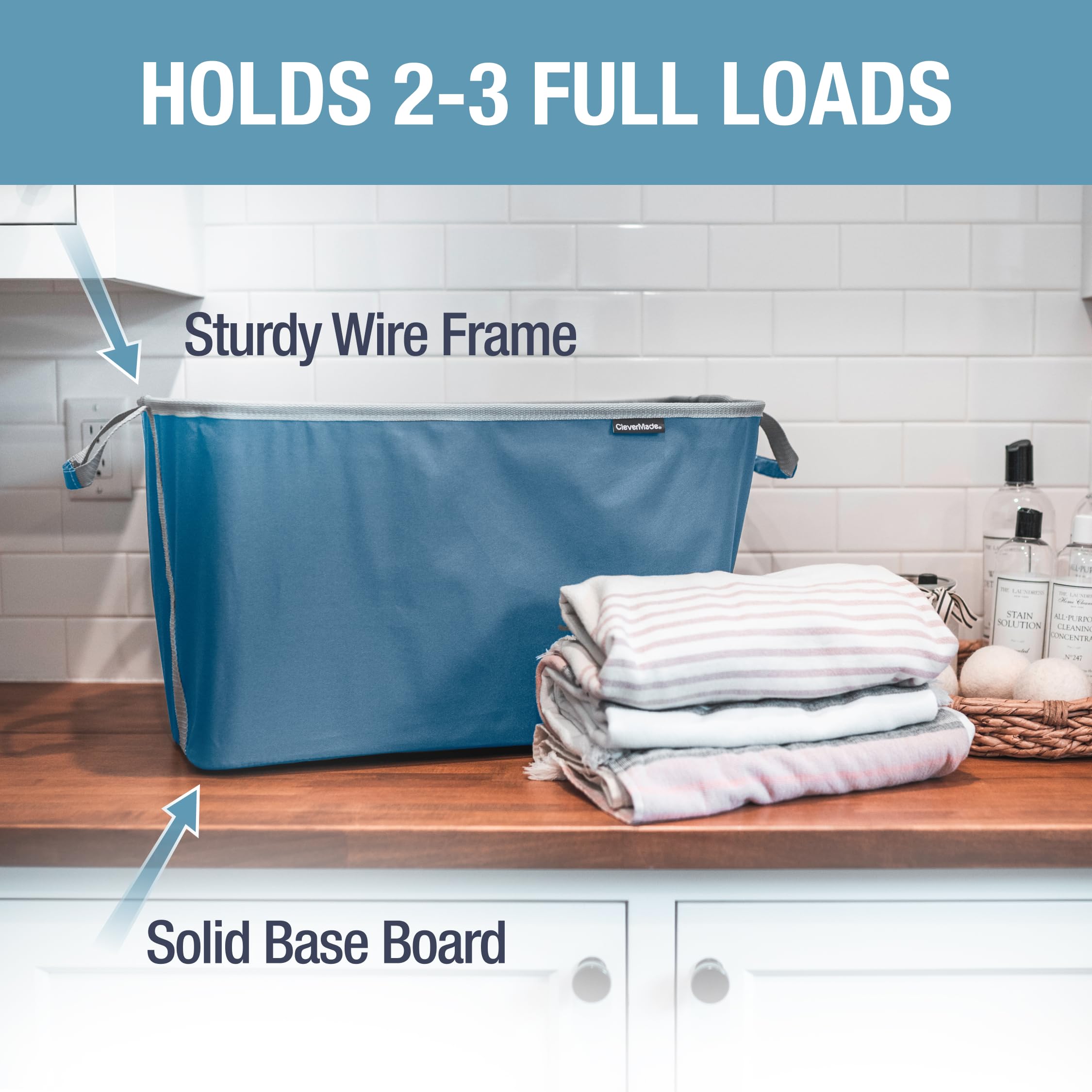 CleverMade collapsible laundry basket, folded flat for compact storage