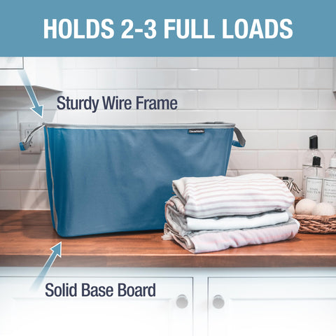 CleverMade collapsible laundry basket, folded flat for compact storage