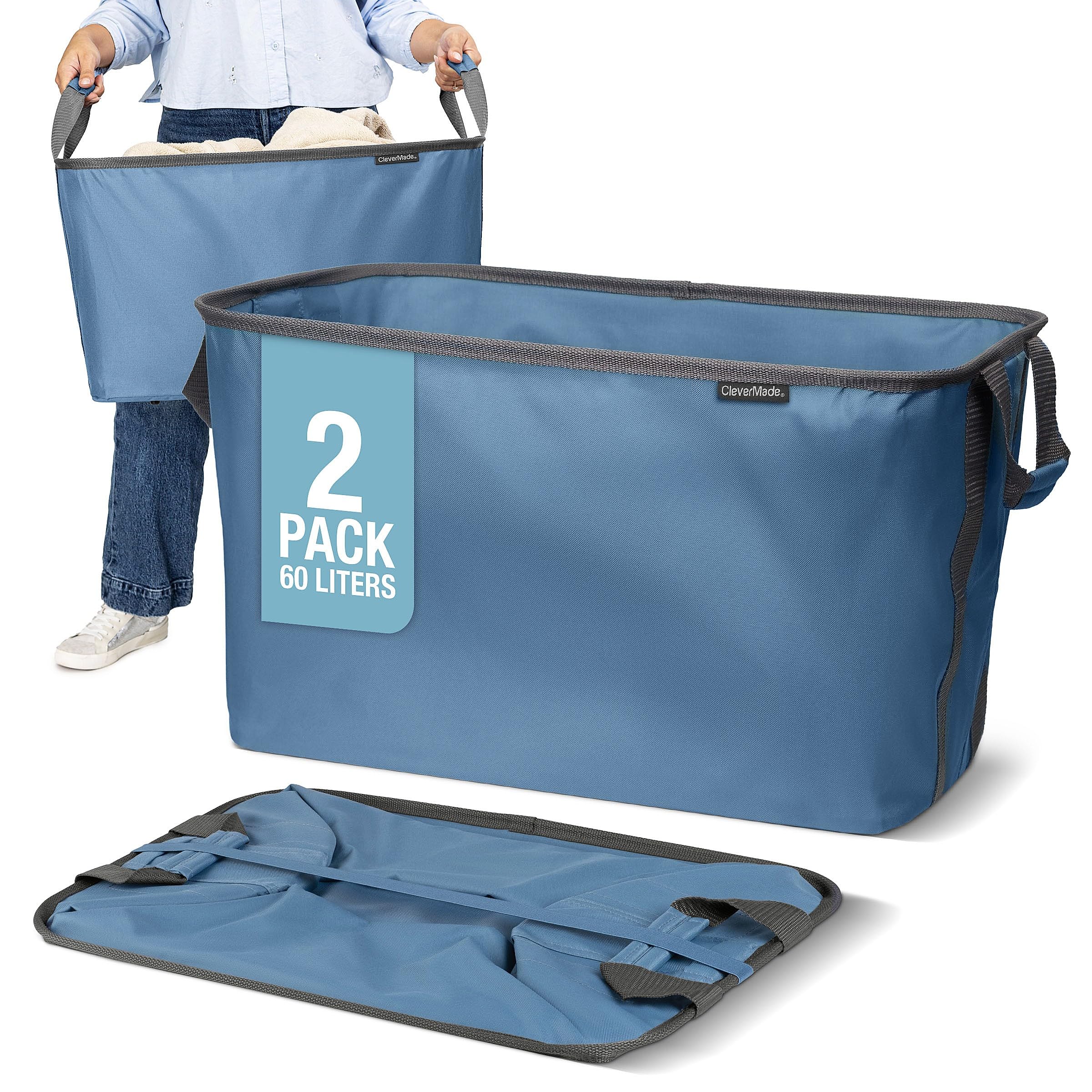 CleverMade collapsible laundry basket, open full-size for easy loading