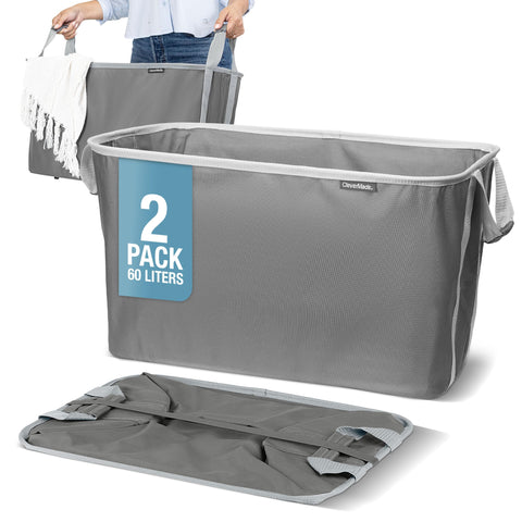 CleverMade collapsible laundry basket open with reinforced handles for easy loading