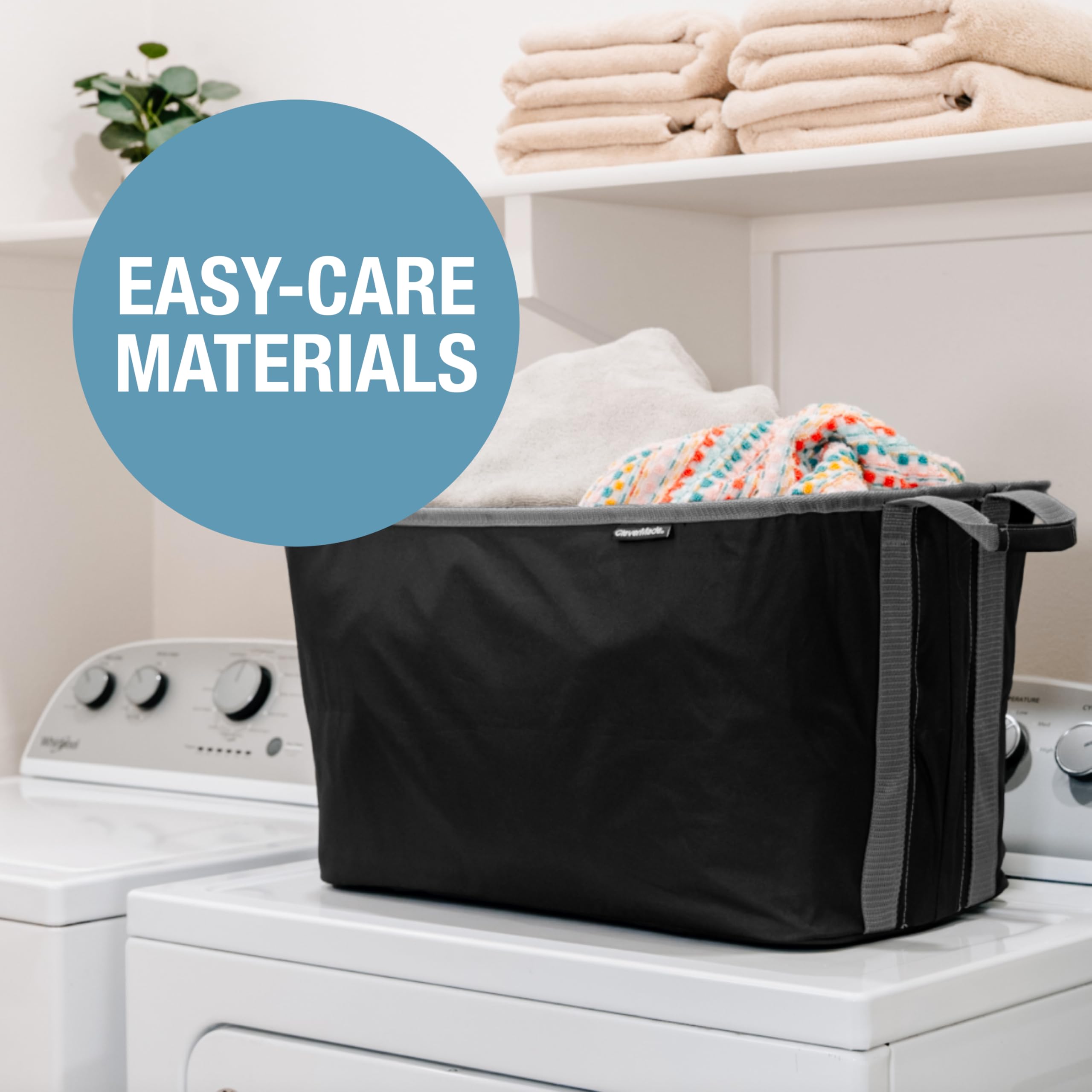 CleverMade 60L fabric laundry bin used as towel or toy storage