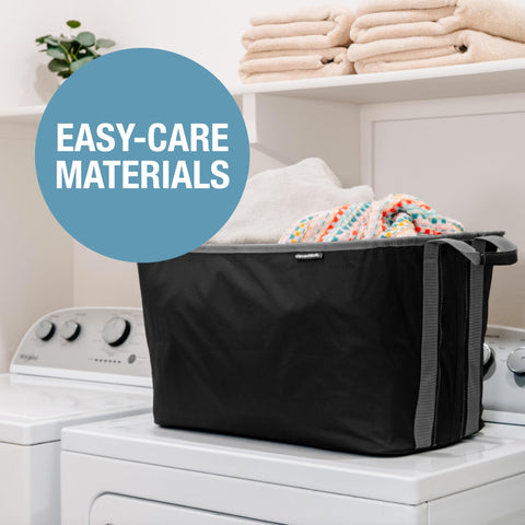 CleverMade 60L fabric laundry bin used as towel or toy storage