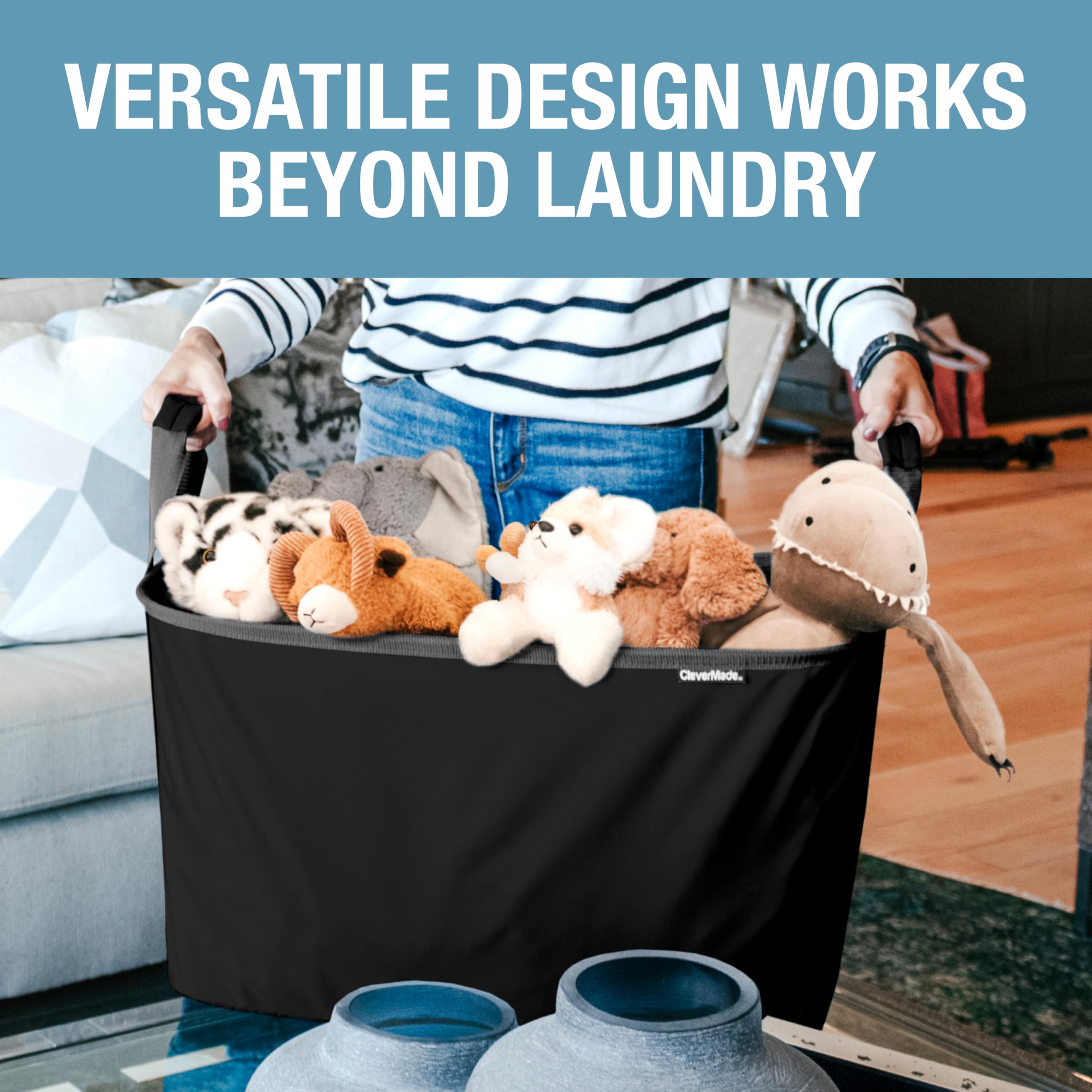 CleverMade laundry basket tucked under bed for space-saving storage