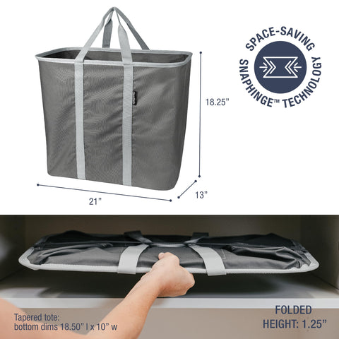 CleverMade collapsible laundry caddy in collapsed flat mode saves space in closets.