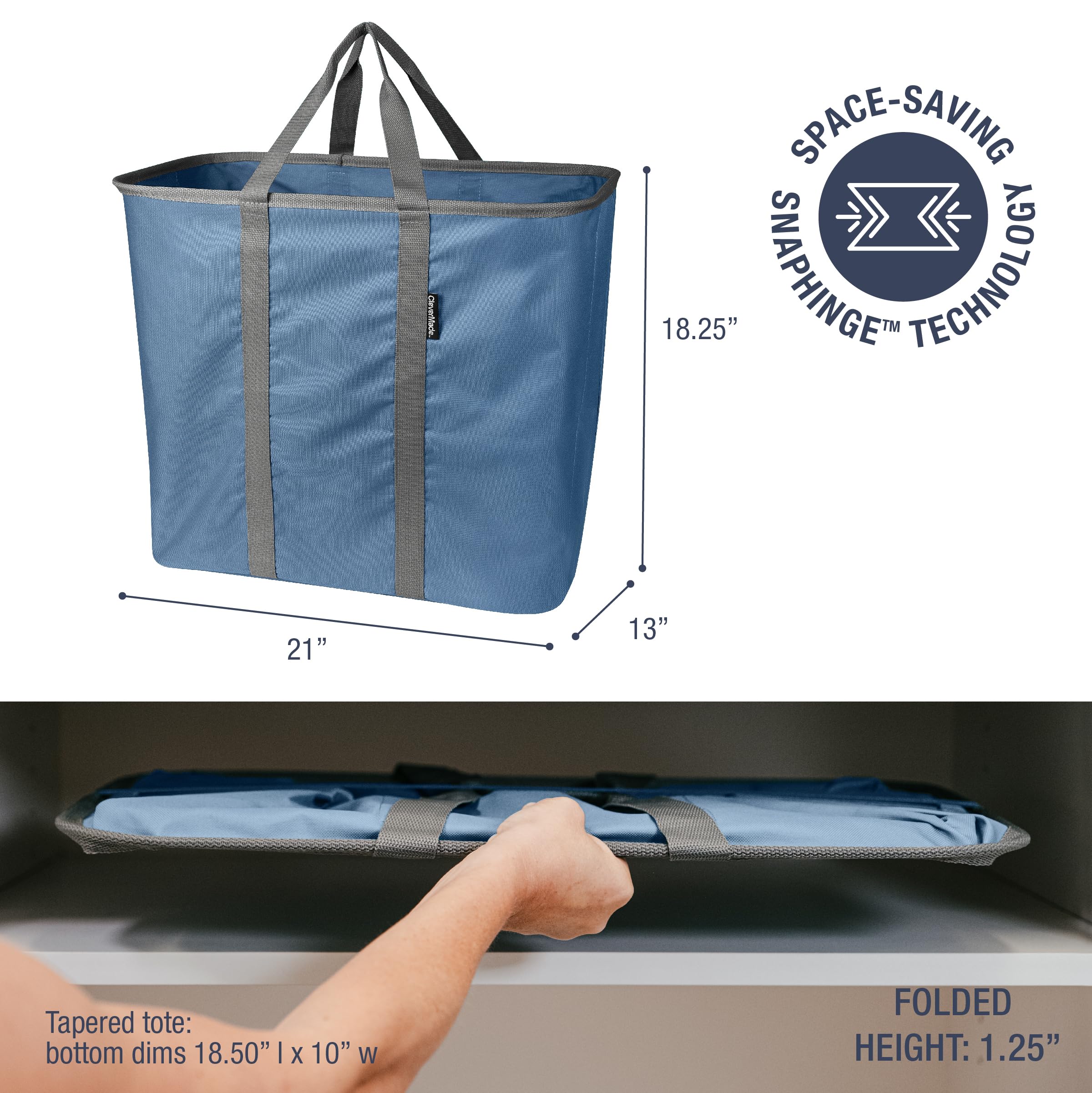 CleverMade denim gray caddy shows 64-liter capacity for two loads