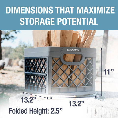 CleverMade 25L collapsible milk crate file rails enable quick hanging folders.