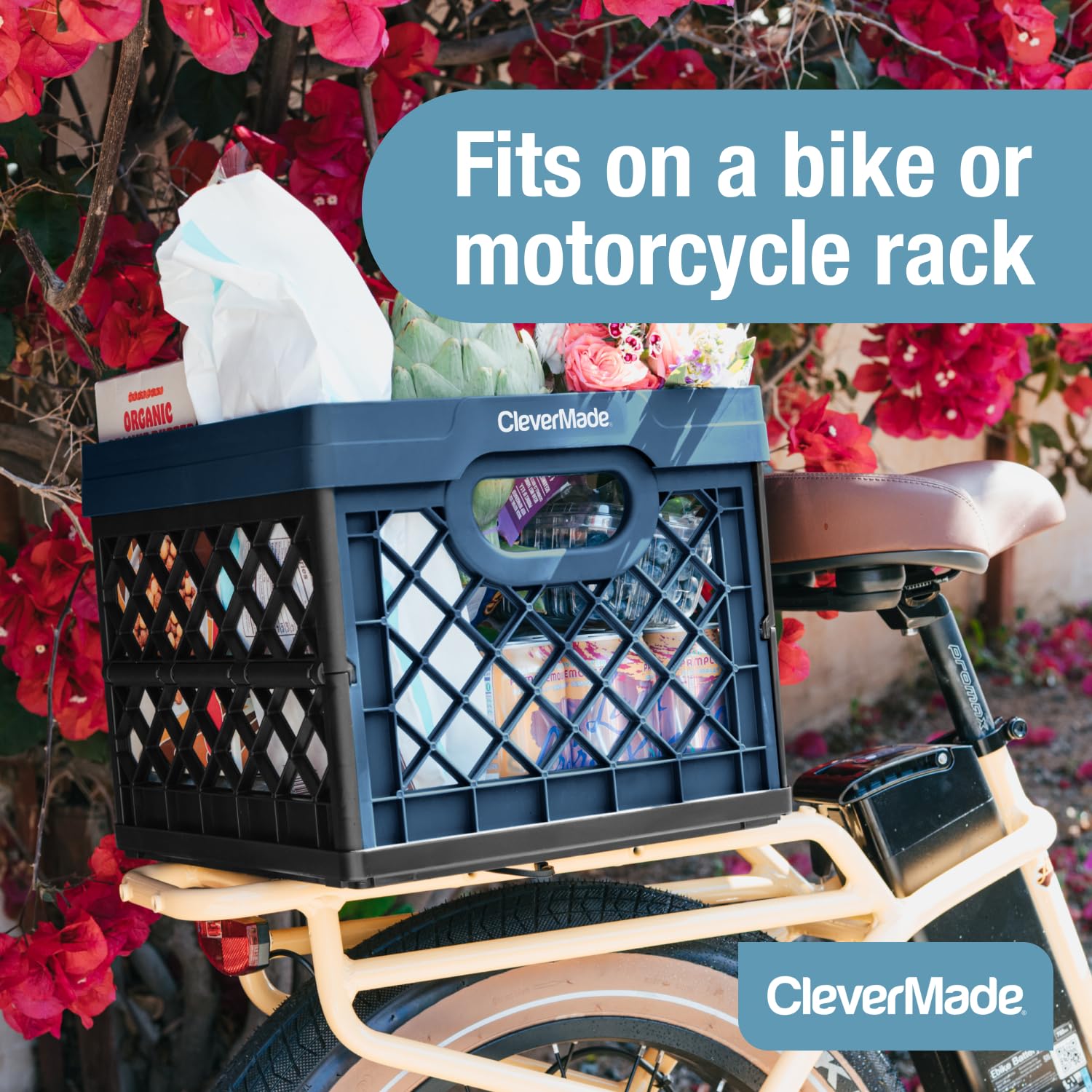 CleverMade 25L collapsible milk crate trunk storage for groceries and gear.