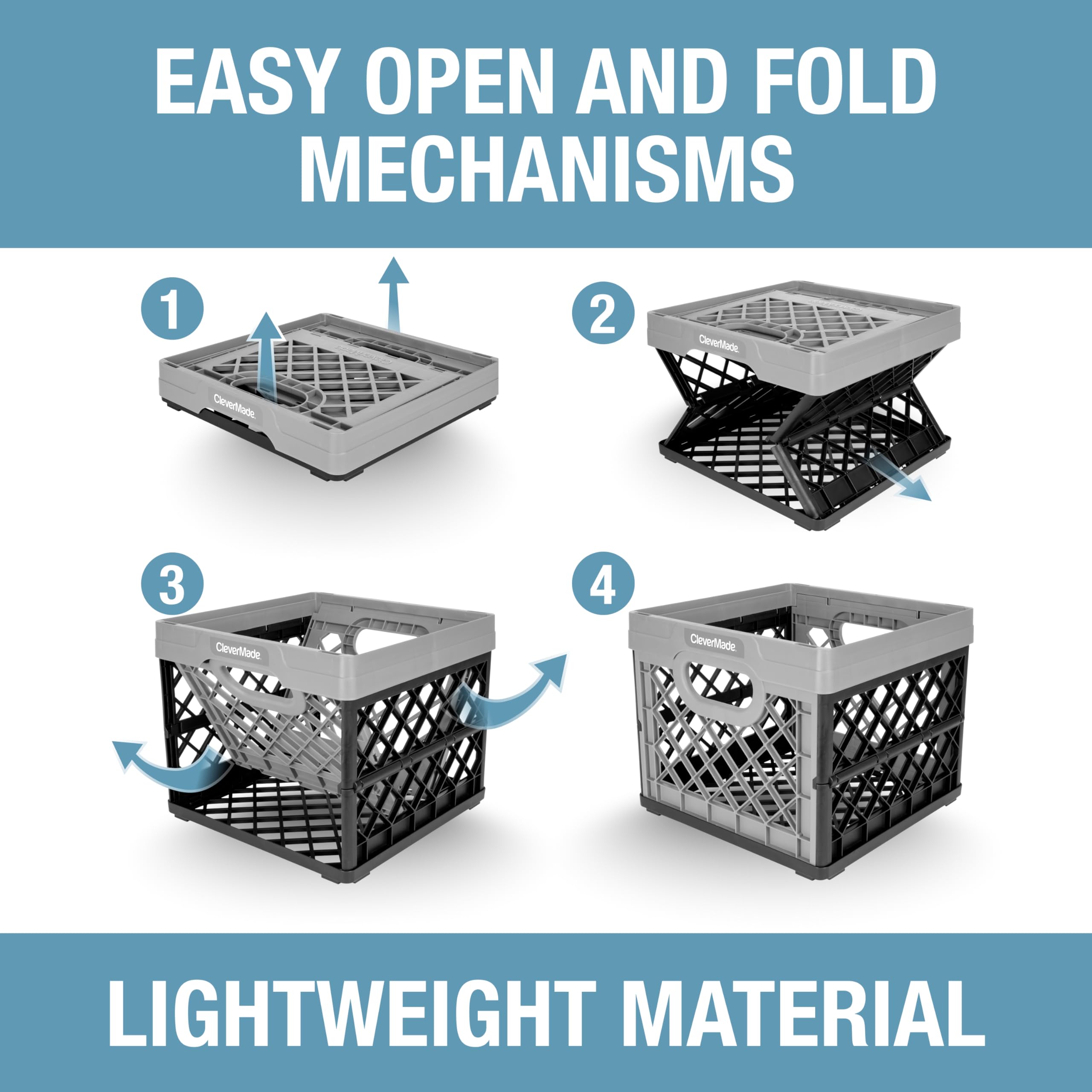 CleverMade 25L collapsible milk crate ventilated lattice keeps contents visible.
