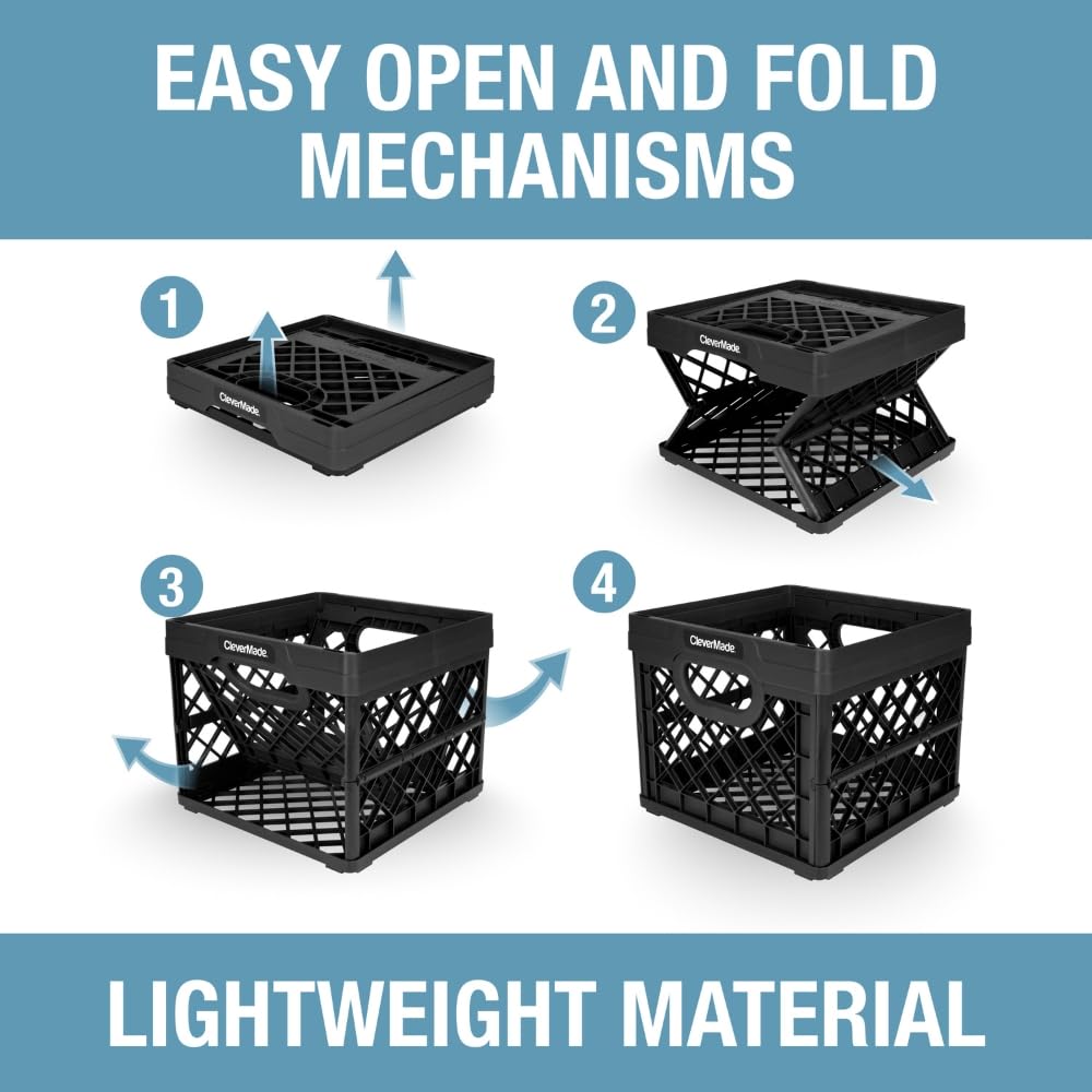 CleverMade collapsible milk crate on bicycle supports errands and portable storage.