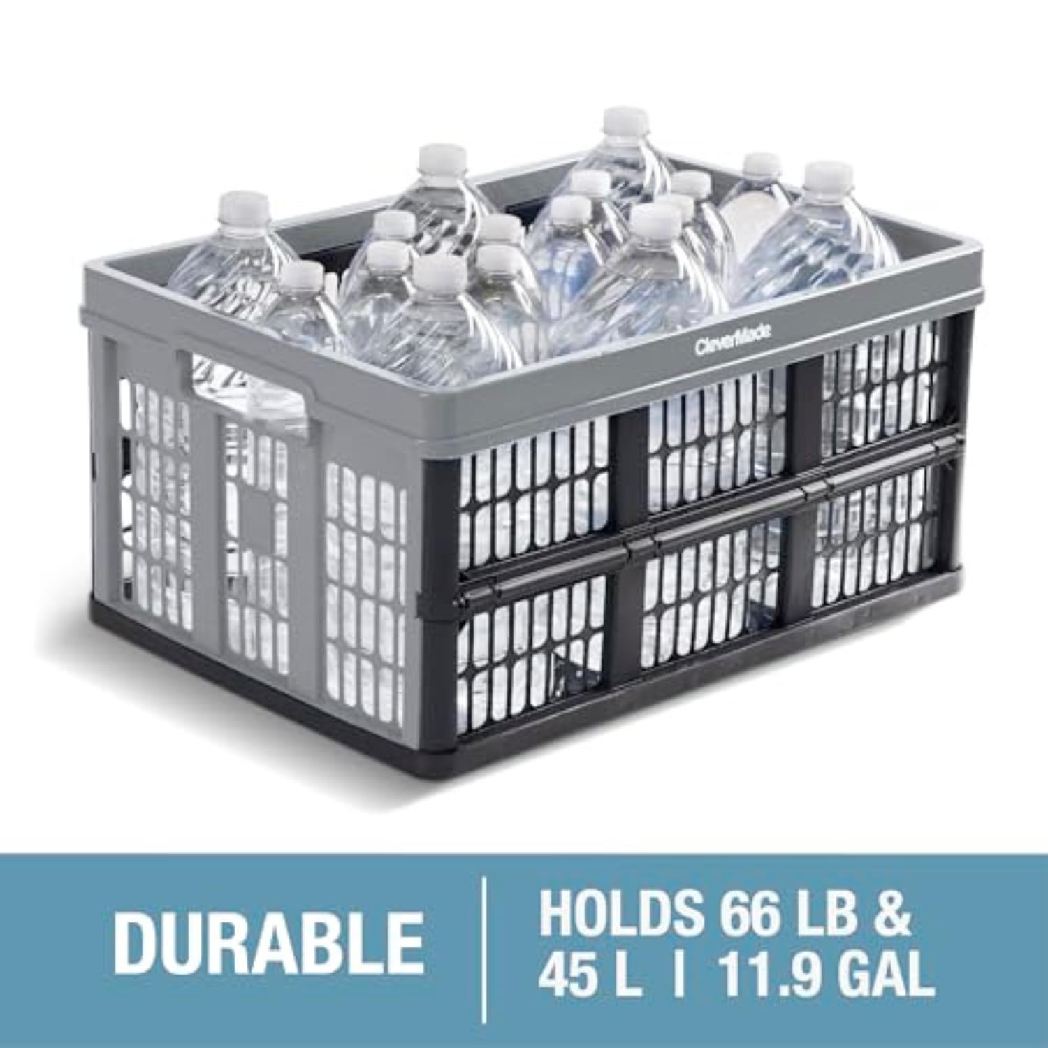 CleverMade Ocean crates folded-flat for compact storage when not in use.