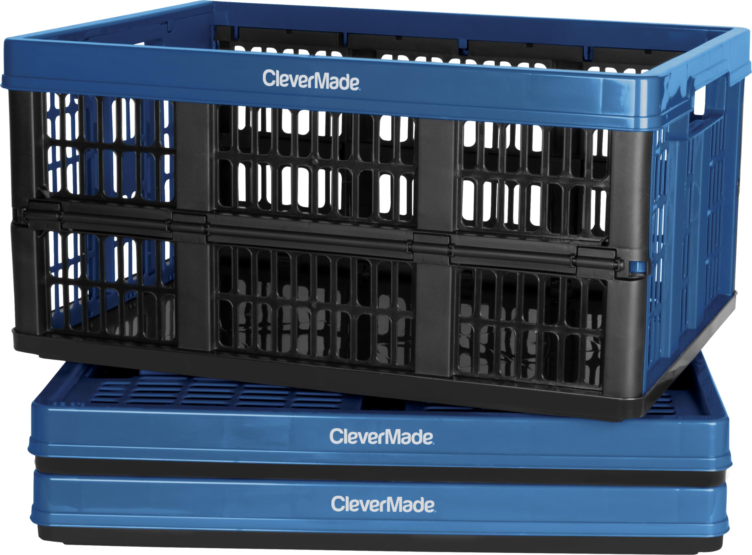 CleverMade Ocean collapsible crates in a 3-pack for space-saving storage.