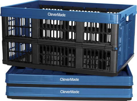 CleverMade Ocean collapsible crates in a 3-pack for space-saving storage.