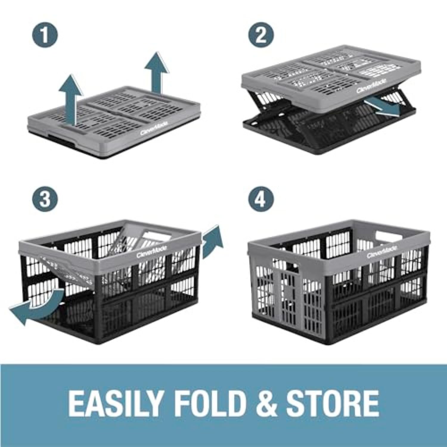 CleverMade Ocean crates stack three-high for efficient organization.