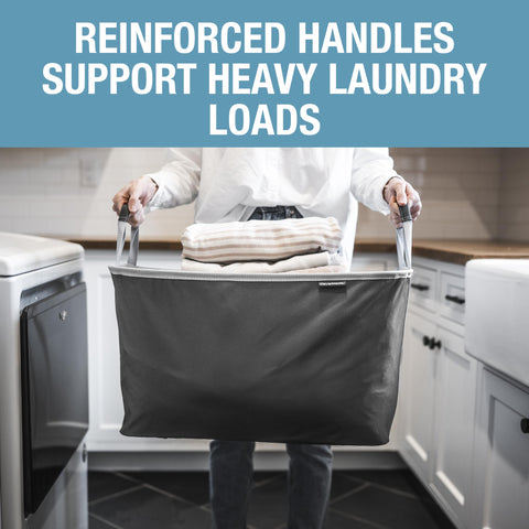 CleverMade open-top laundry basket in black fabric for easy loading