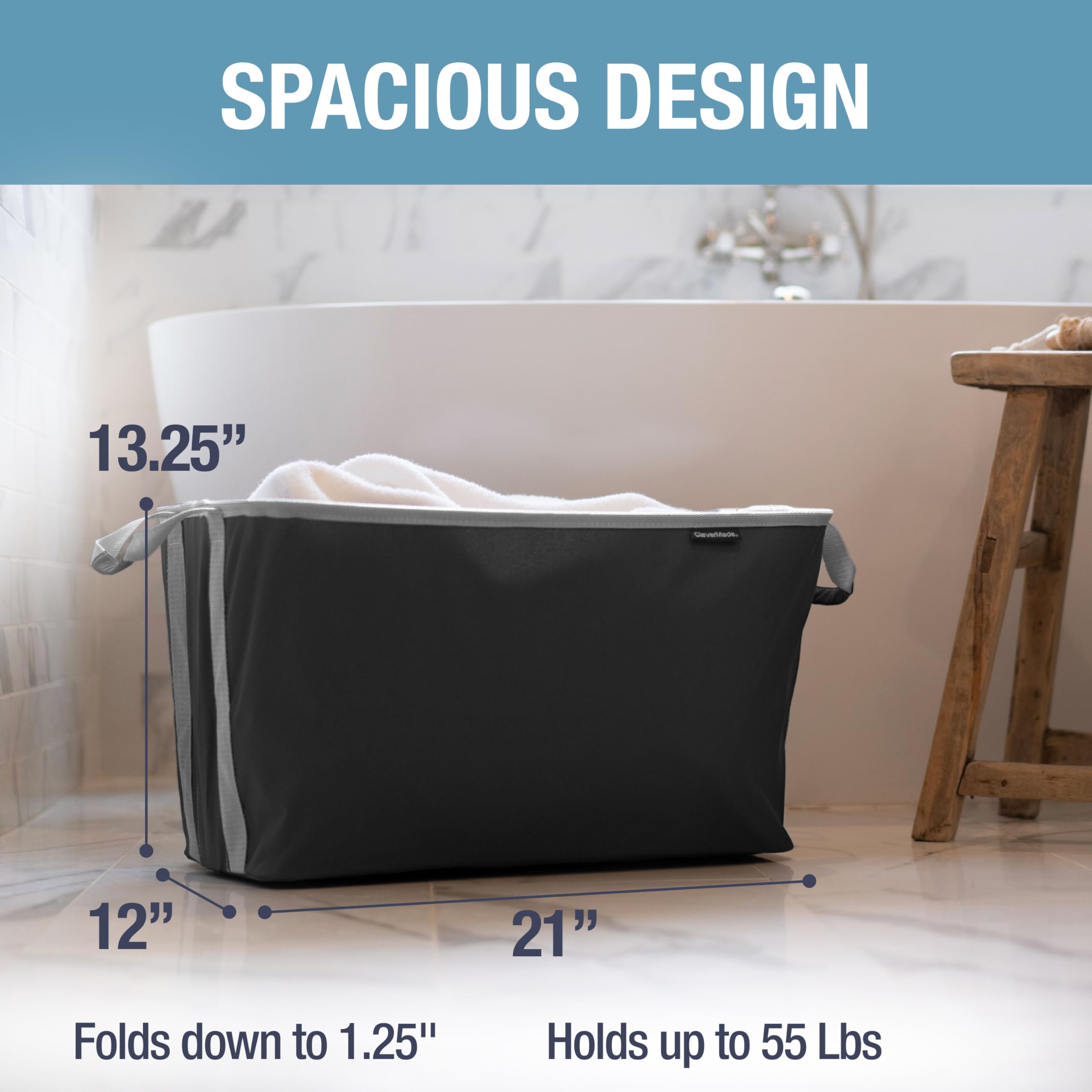CleverMade laundry bin with steel rim and MDF base supporting full loads