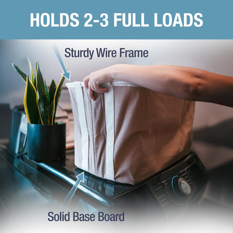 CleverMade LUXE open 60L basket holds full loads without bulk for tidy laundry.