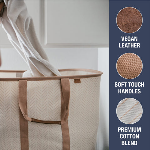 CleverMade LUXE Laundry Tote long handles for easy one-handed carrying